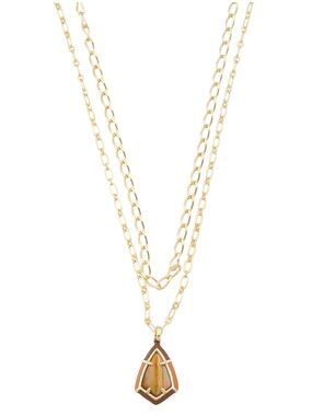 NWT Kendra Scott Camry Gold Enamel Frame Necklace in Marbled Amber Illusion